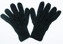 Handmade Alpaca Natural Fiber Gloves - Cable Design in Classic Black (One Siz...