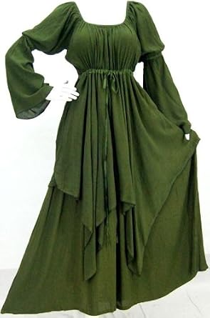 Renaissance Plus Size Green Layer Peasant Dress