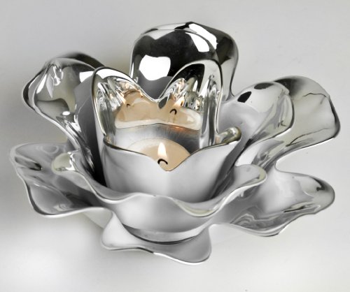 Glass Flower Votive Candleholder Silver Lining