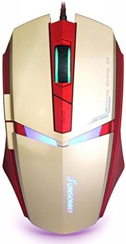 Gaming Mouse, HCE 5 Buttons LED USB Wired Mouse, 5 ft Braided Cable, Side Control, 1600 DPI (Golden)