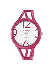 BONGO Womens BG3134 Analog White Dial Fuchsia Pink Enamel Bangle Watch