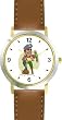 Pirate with Peg Leg Holding Parrot - Pirate Theme - WATCHBUDDY&reg; DELUXE TWO-TONE THEME WATCH - Arabic Numbers - Brown Leather Strap-Women's Size-Small