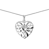 Sterling Siver Diamond Cut Heart Pendant on 18in Box Chain Necklace