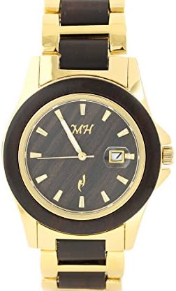 Men's Wooden Watch Sandalwood Gold-Tone Date Quartz Handmade Wood Watch