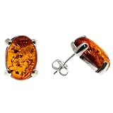 Certified Genuine Honey Amber and Sterling Silver Classic Prong Stud Earrings