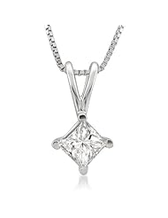 14k White Gold Princess-cut Diamond Solitaire Pendant Necklace (1/2 cttw, I-J, I1-I2)