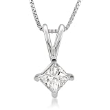 14k White Gold Princess-cut Diamond Solitaire Pendant Necklace (1/2 cttw, G-H, SI1-SI2)