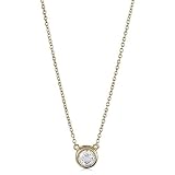 14K Gold Over Silver Vermeil Cubic Zirconia CZ Solitaire Pendant Necklace
