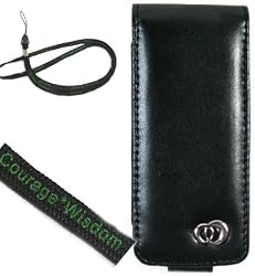 (4 in 1 Combo) Sumac Brand Leather Case with Swivel Belt Clip for Apple iPod Nano Nano-Chromatic 4th Generation 8gb 16gb (Nano Chromatic Not Included) + Screen Protector Kit + CLOTH + USB Travel Charger for ipod nano Chromatic, Melrose Black1 + Courage*Wisdom Neckstrap