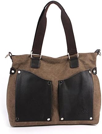 Vere Gloria Male Female Fashion Leather Canvas Handbag Casual Shoulder Bags for Work, College, Commuting (coffee)