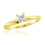 14k Yellow Gold Solitaire Princess Cut Diamond Engagement Bridal Ring Band (GH, SI-I, 0.25 carat)