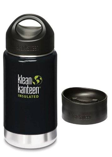 Klean Kanteen Wide Mouth Insulated Bottle with 2 Caps (Stainless Loop Cap and Cafe Cap) - Black Eclipse 12 oz. On Sale