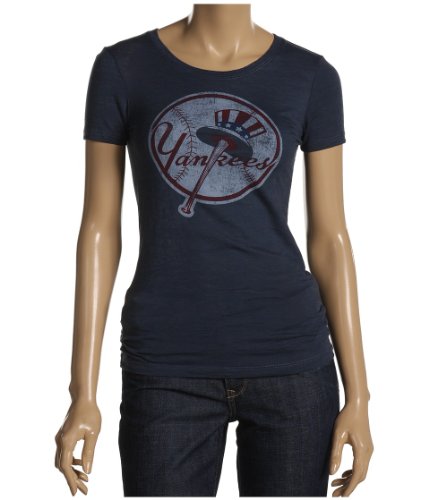 New York Yankees Ladies Retro Fashion Burn Out T-Shirt by Red Jacket, navy, medium
