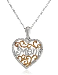 18K Gold Plated Sterling Silver Diamond Accent Mom Heart Pendant Necklace, 18"
