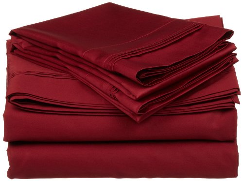 Solid Burgundy 600 Thread Count Egyptian cotton Bed Sheet set with 28"Extra Deep Pocket Solid ( Queen Size)
