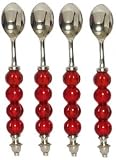 Decorative Condiment Spoon with Ruby Red Glass Bead Handle Set of Four