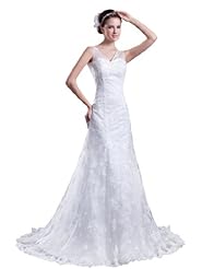 Sexy A-line V-neck Lace-Up Sheer Sequined  Dress with a Court Train 