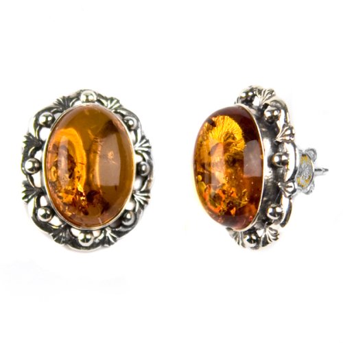 Certified Genuine Honey Amber and Sterling Silver Classic Earrings