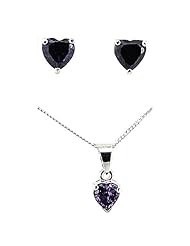 The Olivia Collection 925 Silver Amethyst CZ Heart Earrings & Pendant Gift Set