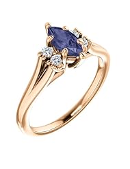 18K Rose Gold 8.00x4.00mm Marquise Cut Iolite and Diamond Ring -- LIFETIME WARRANTY