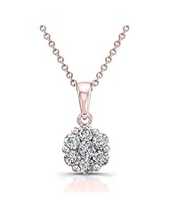 0.52 total carat Round Brilliant Cut Diamond Flower Pendant With Chain in 14k Gold