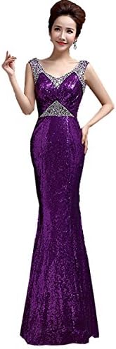 TBY Women's Bride Slim Fitted Long Fishtail Dress Sequins Prom Gowns (14, A-Purple)