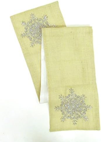 Cotton Craft - Big Snowflake Sequin & Beaded Jute Table Runner -Ivory - 13x72 - Make every dinner a celebration - Spot Clean Only