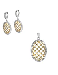 BRI Jewelry Sterling Silver Diamond Cut Mesh Yellow Oval Shape With Clear Cubic Zirconia Set - Pendant - Dangle Earring