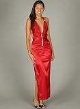 Rhinestone Trim Shirred Satin Formal for Bridesmaid Formal Prom