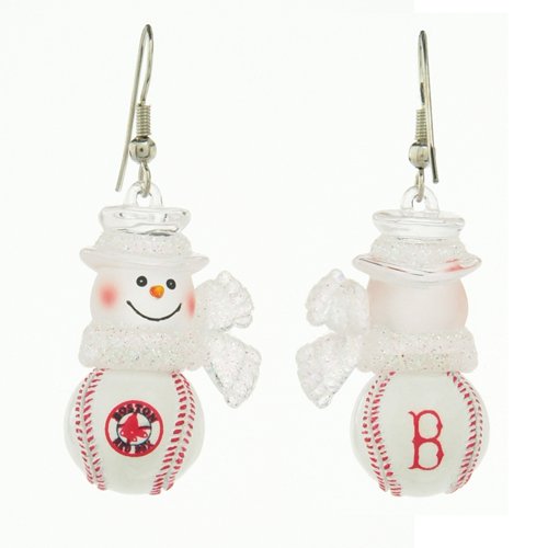 Pack of 10 Pairs of MLB Boston Red Sox Snowman Baseball Earrings
