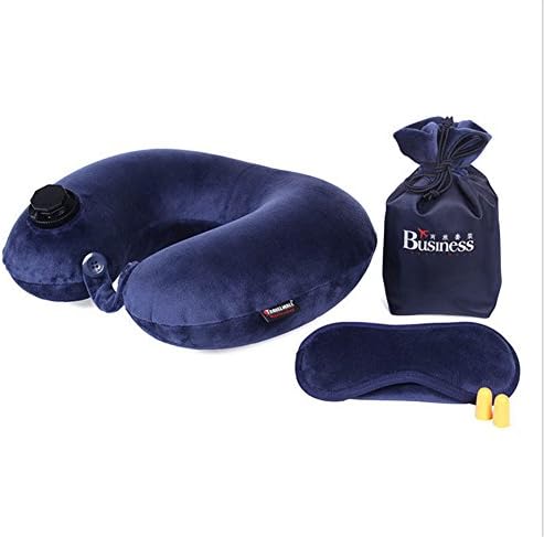 PopZeekEr® Portable U-shaped Pillow &amp; Eye Patch &amp; Earplug &amp; Storage Bag Automatic Inflatable Travel Airplane Car Train Long-distance Neck Pillows (blue)