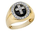 Black Onyx Men's Ring with Diamonds 1/5 Carat (ctw) in Yellow Gold