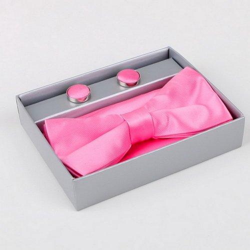 Cheap Pink plain Silk Pre-tied Bowtie, Cufflinks,Handkerchiefs Gift Box Set Pink discount bowtie BT2018