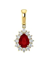 10K Yellow Gold 7.00x5.00mm Pear Cut Chatham Created Ruby and Diamond Pendant -- LIFETIME WARRANTY
