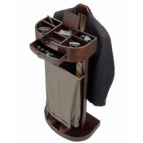Men's Valet Deluxe Standing Valet with Tray in Dark Walnut