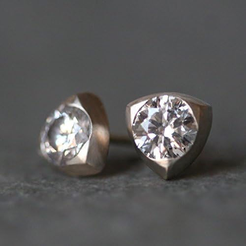 Triangle Solitaire Stud Earrings in 14k Gold with Diamonds, 1CT
