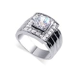 Mens .925 Sterling Silver Band Clear Cubic Zirconia Rhodium Ring