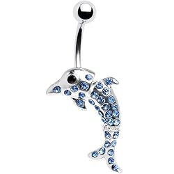 Blue Dazzling Dolphin Belly Ring