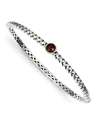 Genuine Sterling Silver & 14K 6 mm 1.12 Garnet Bangle Bracelet 1 3.7 Grams Of Gold
