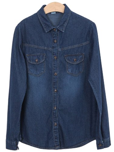 (イイネショップ) eeNeshop ウォッシュド ポケット デニム シャツ