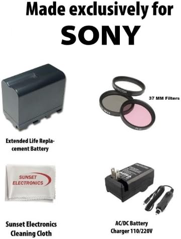 Li-Ion Extended Life Replacement Battery Pack for Sony NP-F970 NP-F960 NP-F950 L Series 7400mAh! For Sony Camcorder TRV815 TRV82 TRV85 TRV87 TRV88 TRV91 TRV93 TRV95 TRV98 TRV99 DCR-SC100 TRV110 TRV120 TRV130 TRV210 TRV310 TRV315 TRV320 TRV510 TRV520 TRV525 TRV7 TRV720 TRV820 TRV9 TRV37 TR7000 GV-D200 + 110/220V BC-V500 BC-V615 Replacement 1 Hour Home & Car Charger + 3 Piece 37 MM Multi Coated HD Filter Kit + SSE Cleaning Cloth