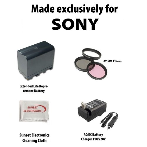 Li-Ion Extended Life Replacement Battery Pack for Sony NP-F970 NP-F960 NP-F950 L Series 7400mAh! For Sony Camcorder TRV815 TRV82 TRV85 TRV87 TRV88 TRV91 TRV93 TRV95 TRV98 TRV99 DCR-SC100 TRV110 TRV120 TRV130 TRV210 TRV310 TRV315 TRV320 TRV510 TRV520 TRV525 TRV7 TRV720 TRV820 TRV9 TRV37 TR7000 GV-D200 + 110/220V BC-V500 BC-V615 Replacement 1 Hour Home & Car Charger + 3 Piece 37 MM Multi Coated HD Filter Kit + SSE Cleaning Cloth