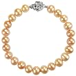 Peach Pink 7-8mm AAA Cultured Pearl Bracelet w. Platinum Overlay CAREFREE Sterling Silver Rose Clasp 7" (LS1R2)