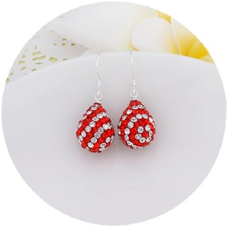 DUMAN 1 Pair Teardrop Red and White Shamballa Inspired Swarovski Crystal Beads Nickel Free Princess Silver Dangle Earrings