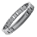Titanium ID Link Bracelet Satin High Polish with Silver Inlay/CZ 8.5