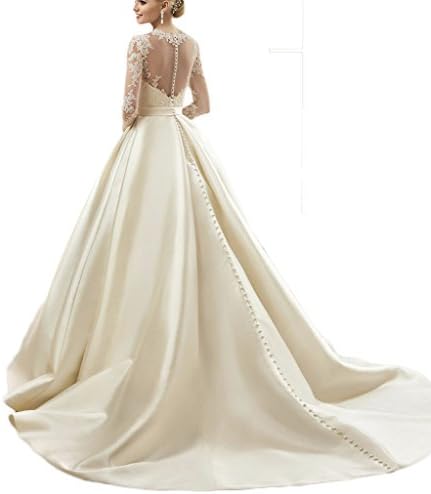GKD 2016 Women's Full Length Satin Bridal Gowns Long Sleeve Wedding Dresses