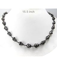 Couturechics Sterling Silver 12.61Ct Natural Diamond Pave Skull Spacers Necklace Handmade Vintage Jewelry