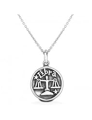 Bling Jewelry 925 Sterling Silver Medallion Libra Zodiac Pendant Necklace 16in