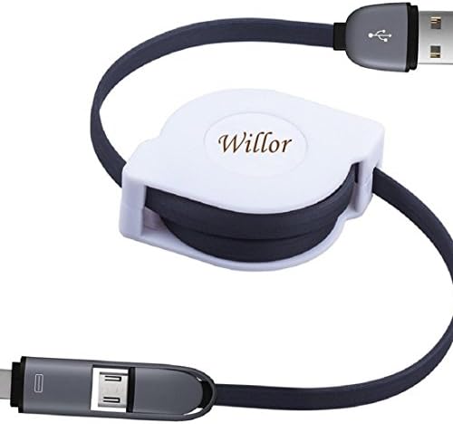 Willor 2pack Lightning Cable 2in1 3ft Retractable Chargering Cable with 8-pin &amp; Microusb Connectors for Iphone 6s 6 Plus 5 5s Ipad Air Samsung Galaxy S6 S5 HTC One Nexus Nokia Sony and More (Black)