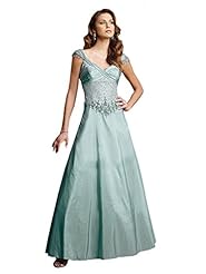 V-neck Pleated Beaded Lace Taffeta  Full-Skirt Basque   Waistline  Ball Gown Mother-of-the-Bride Dress 